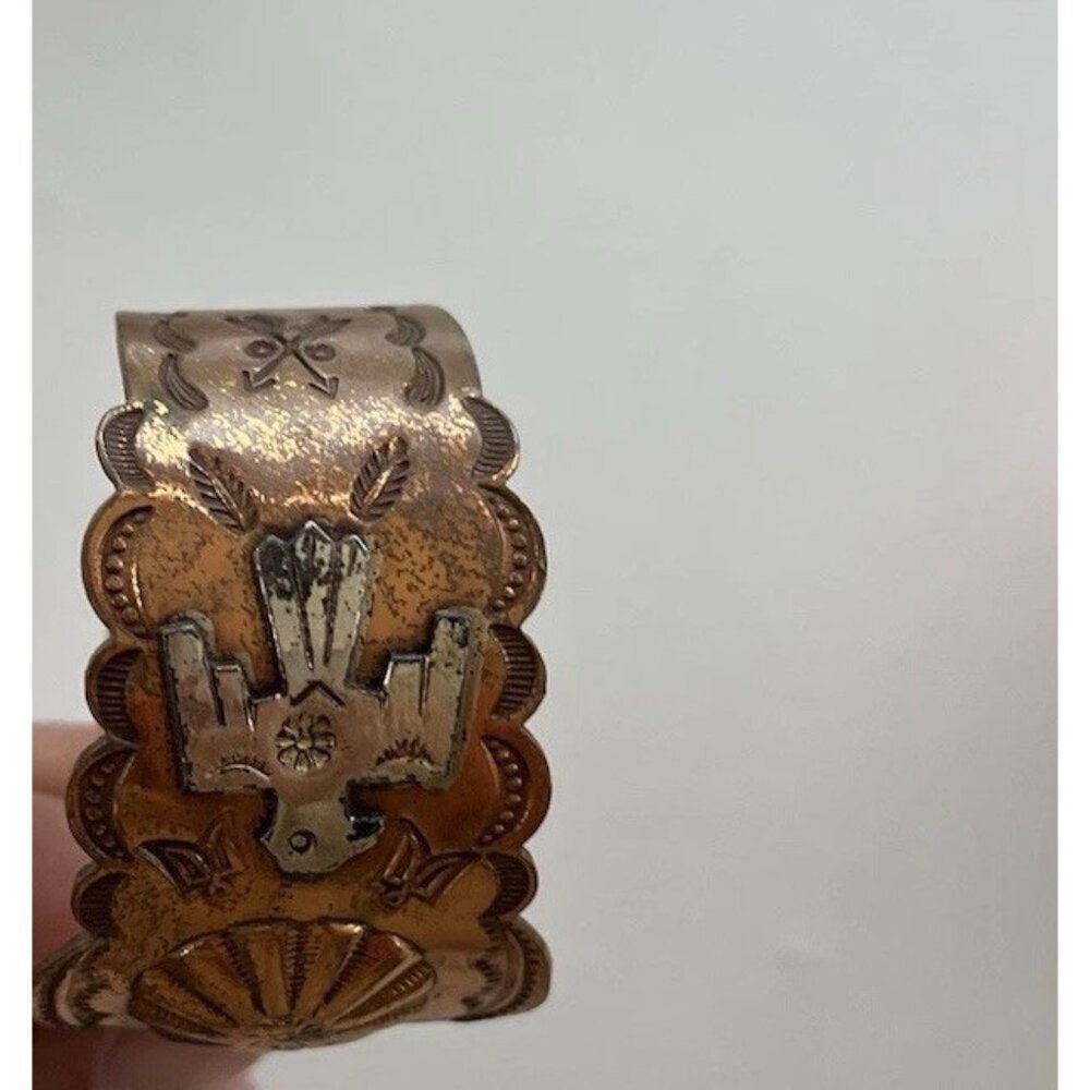 Vintage Native American Navajo Copper Thunderbird eagle Cuff Bracelet Sz 6.5” - Picture 10 of 16